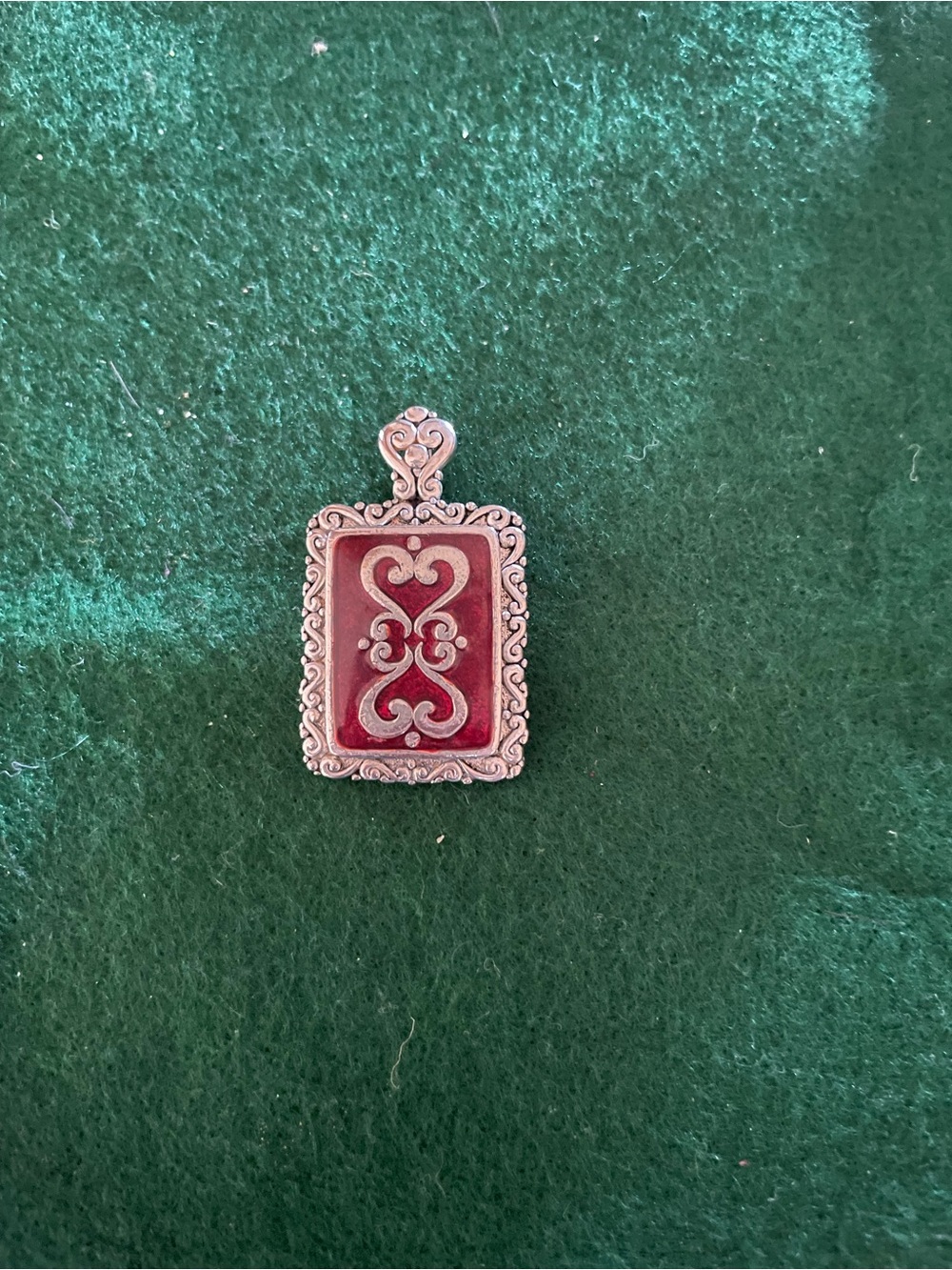 Ornate Red Enamel Filigree Pendant Necklace